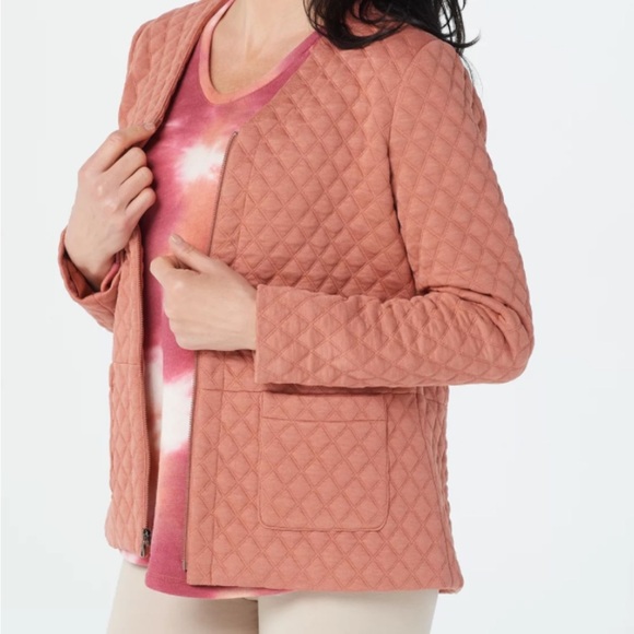 Logo by Lori Goldstein Salmon Quilted Front Knit Jacket - Picture 1 of 8